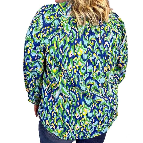 First Love By Lovelyn Abstract Print Mandarin Collar Button Down Top Sz S Blouse - Picture 10 of 10